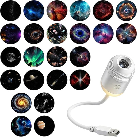 USB Galaxy Projector & Night Light – Planetarium Star Lamp with 24 Interchangeable Slides