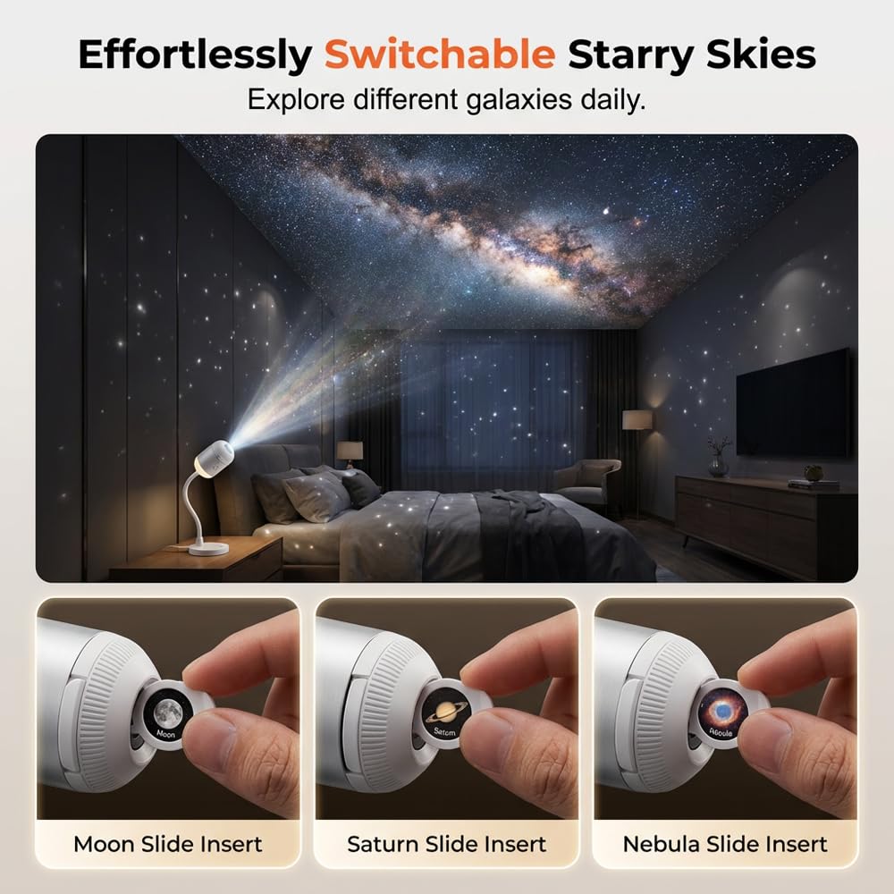USB Galaxy Projector & Night Light – Planetarium Star Lamp with 24 Interchangeable Slides