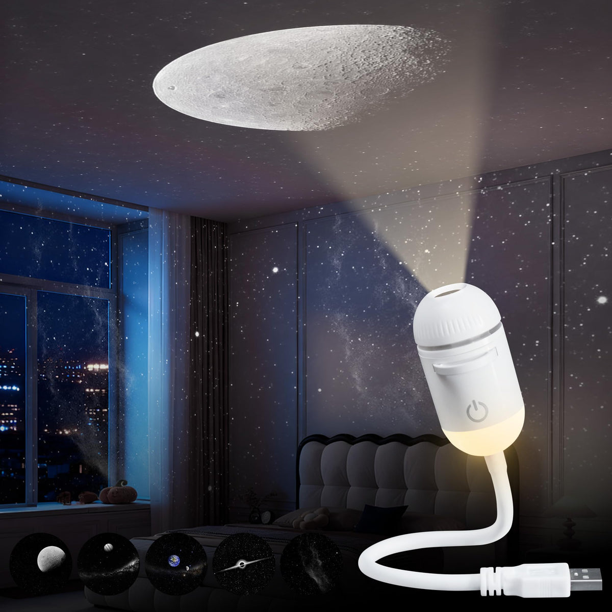 USB Galaxy Projector & Night Light – Planetarium Star Lamp with 24 Interchangeable Slides