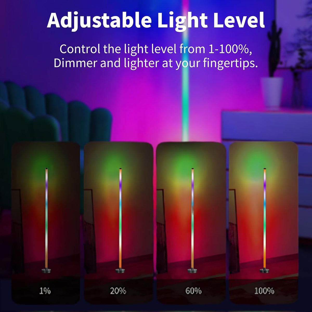 Corner LED RGB Floor Lamp With Music Sync App & Remote Control