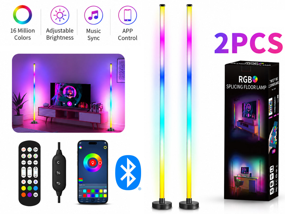 Corner LED RGB Floor Lamp With Music Sync App & Remote Control