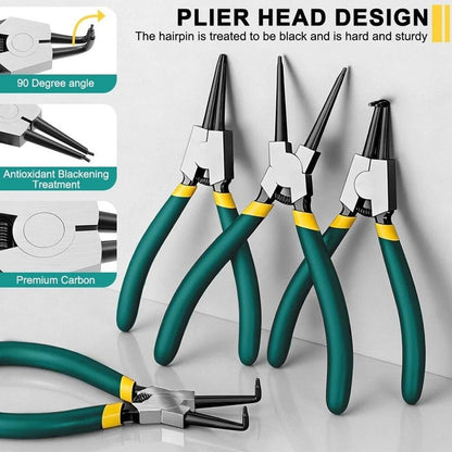 4 Piece Circlip Pliers Set with Straight & Curved Tips and Storage Case