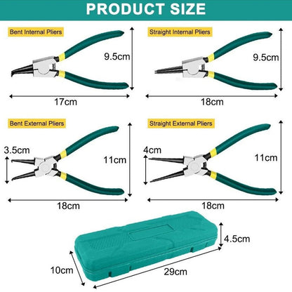 4 Piece Circlip Pliers Set with Straight & Curved Tips and Storage Case