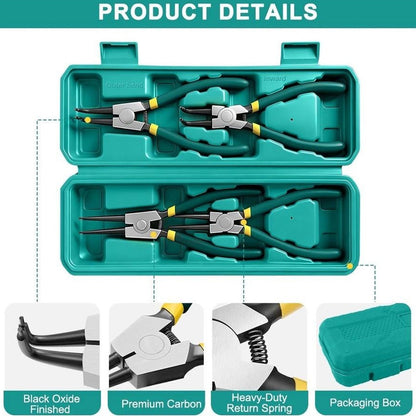 4 Piece Circlip Pliers Set with Straight & Curved Tips and Storage Case