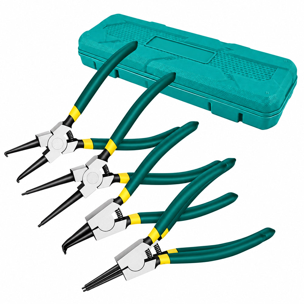 4 Piece Circlip Pliers Set with Straight & Curved Tips and Storage Case