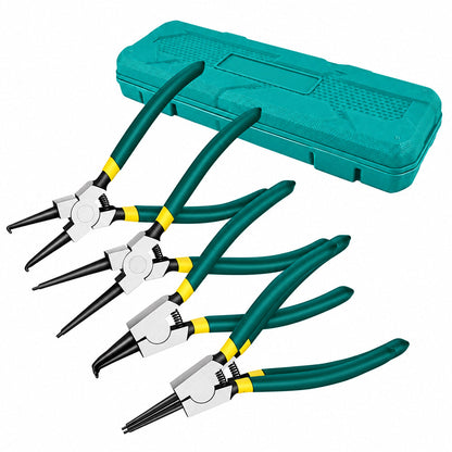 4 Piece Circlip Pliers Set with Straight & Curved Tips and Storage Case