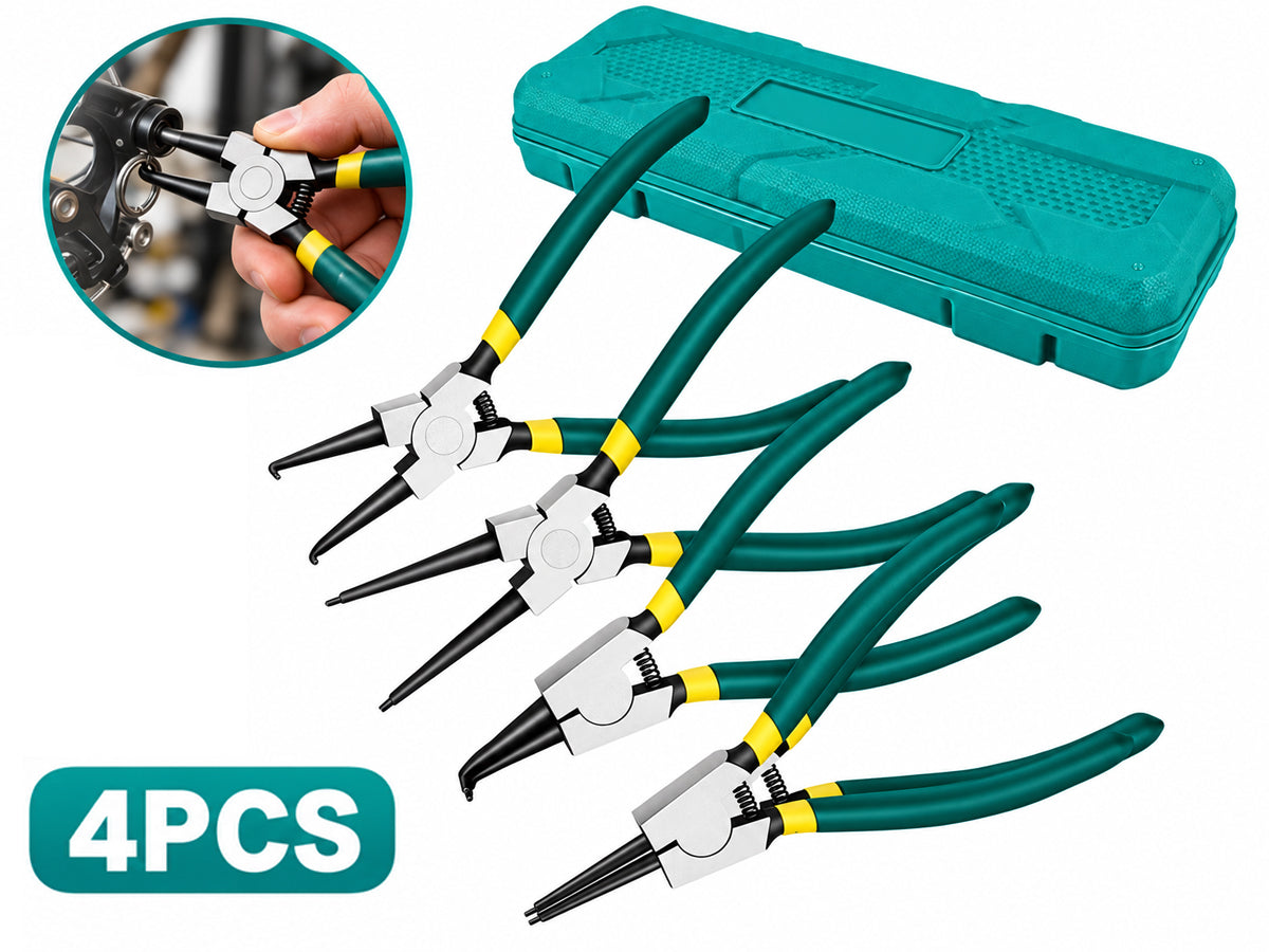4 Piece Circlip Pliers Set with Straight & Curved Tips and Storage Case