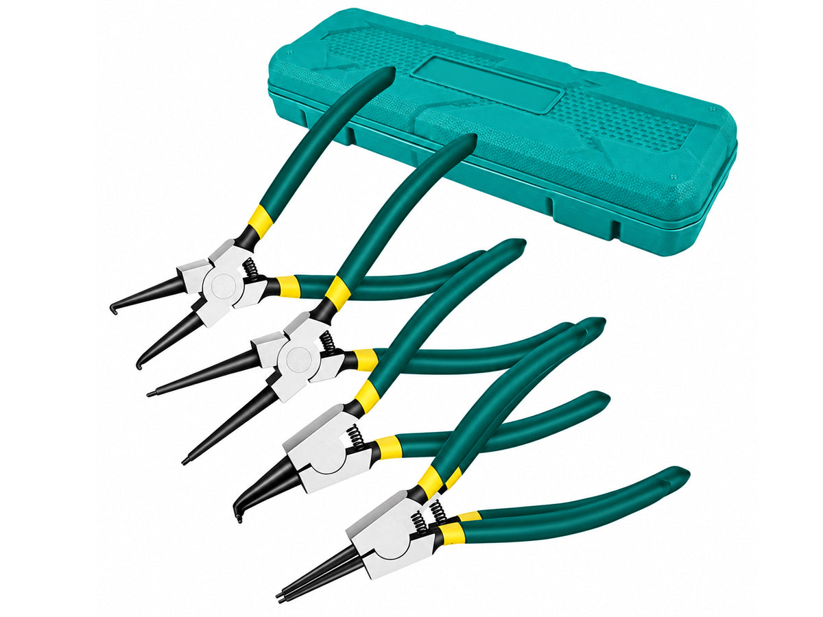4 Piece Circlip Pliers Set with Straight & Curved Tips and Storage Case