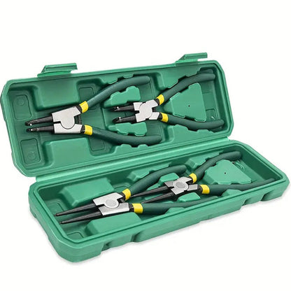 4 Piece Circlip Pliers Set with Straight & Curved Tips and Storage Case