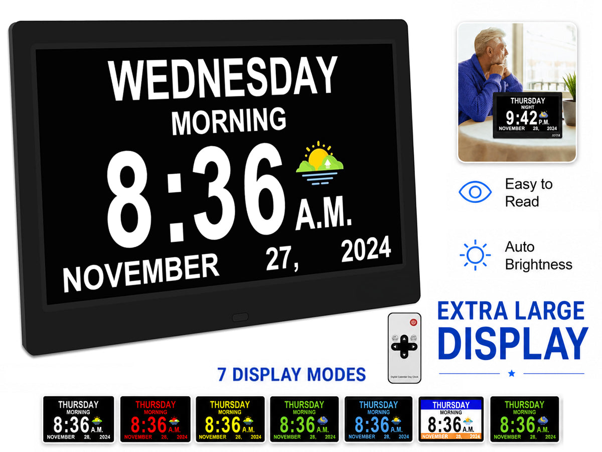 10" Dementia Calendar Clock Digital Alarm Clock