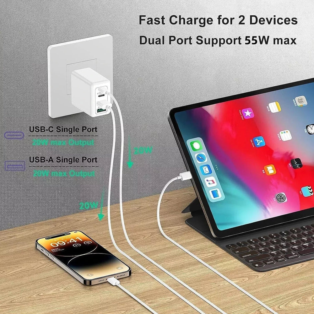 55W DUAL USB C PD Fast Charging Wall  Adapter