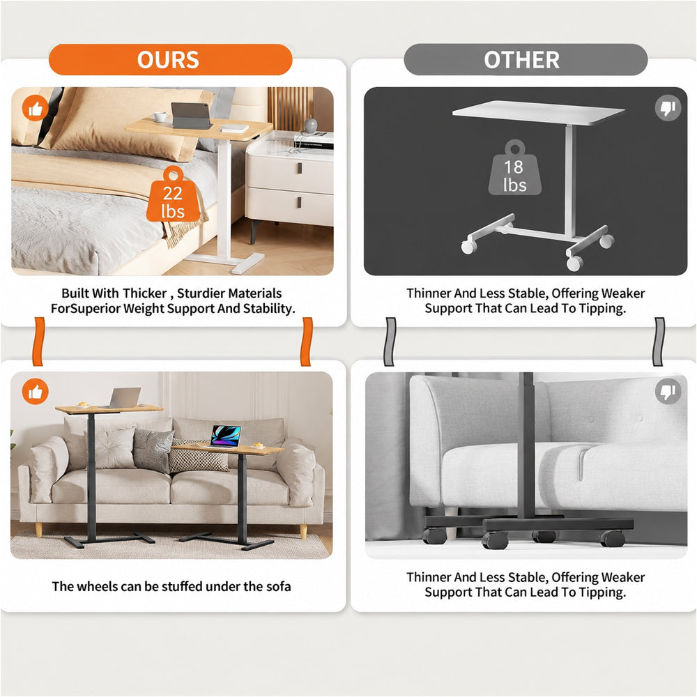 Overbed Bedside Table Off White
