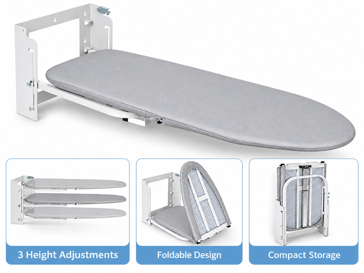 Wall Mounted Ironing Board with Height Adjustment Foldable