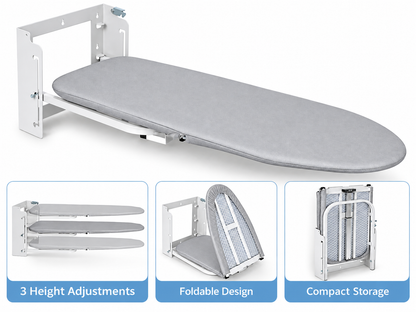 Wall Mounted Ironing Board with Height Adjustment Foldable