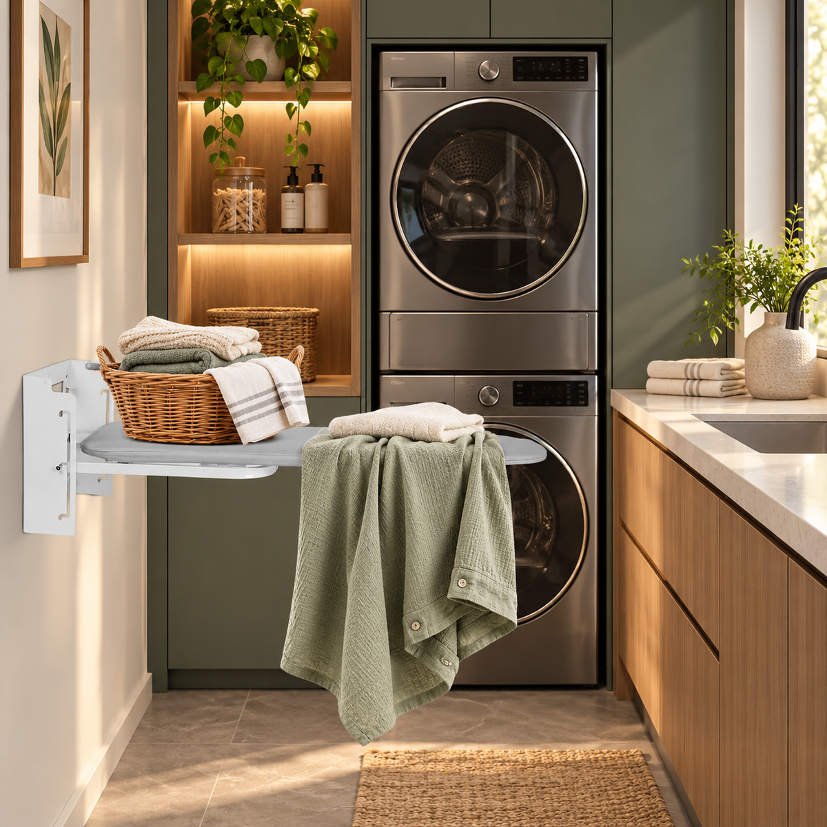 Wall Mounted Ironing Board with Height Adjustment Foldable