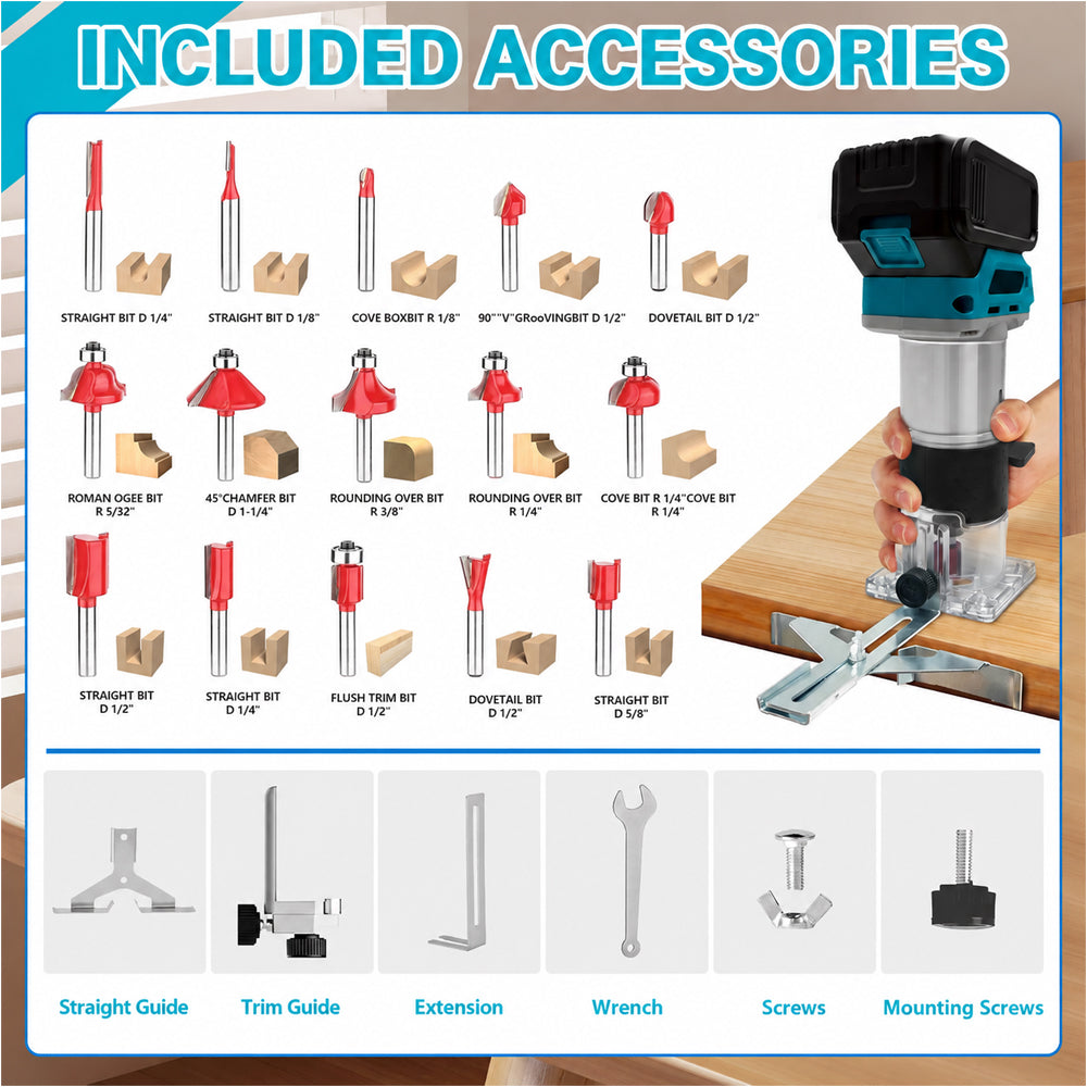 Cordless Wood Router Tool 880W for Makita 18V Battery