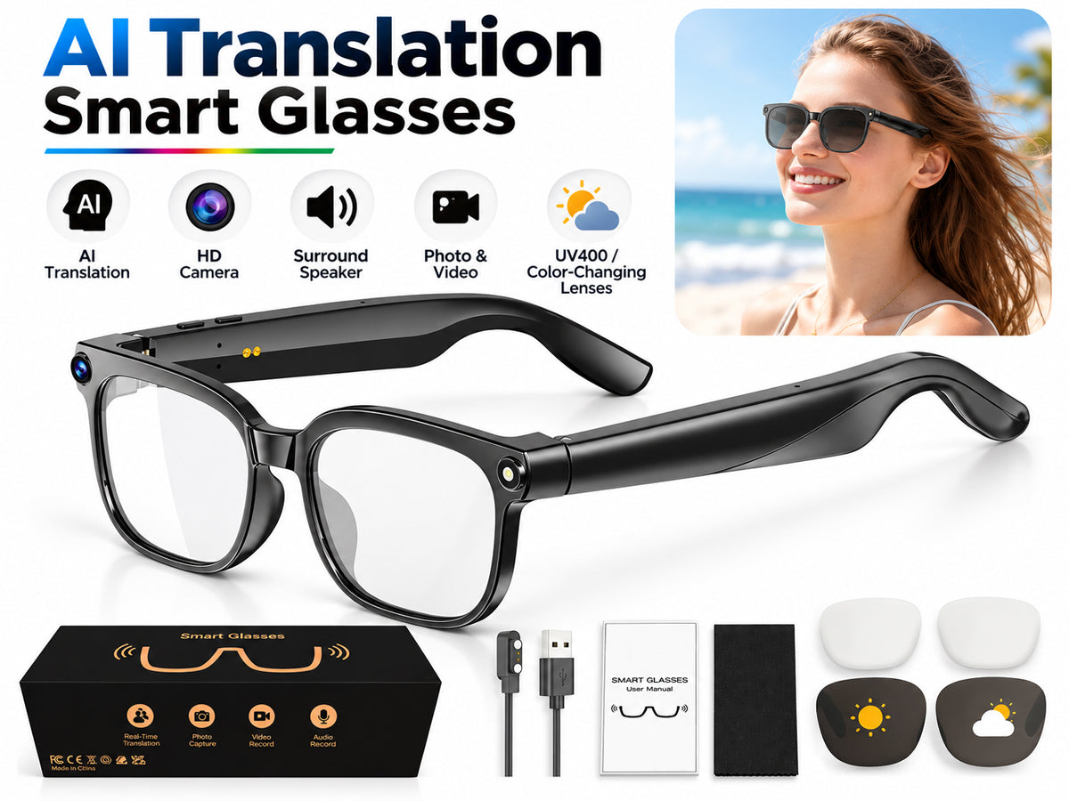 AI Smart Glasses with 8MP Camera, Real-Time Translation & Bluetooth Calling