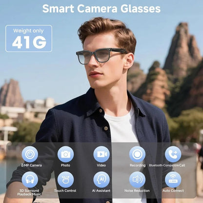 AI Smart Glasses with 8MP Camera, Real-Time Translation & Bluetooth Calling