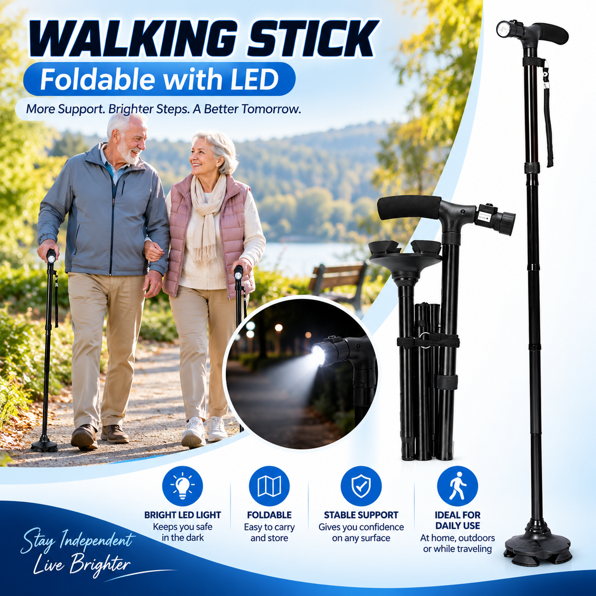 Folding Cane with Led Light Walking Stick