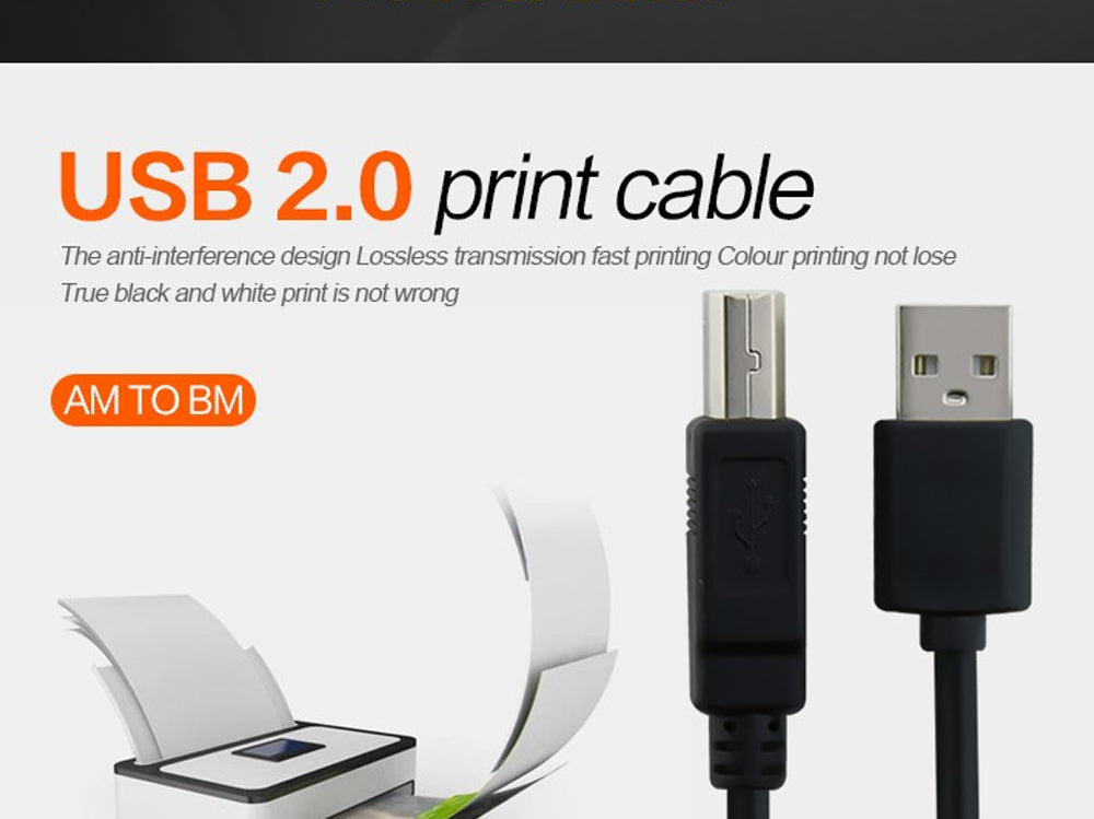 Printer Cable Usb 2.0 Printer Cable - A-Male To B-Male Cord - The Shopsite