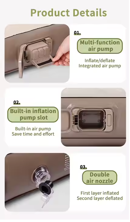 ECOTREK-Outdoor Inflatable Single Airbed Mattress with Built-in Pump