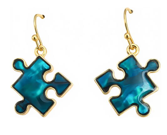 Paua Puzzle Hook Earrings - Gold