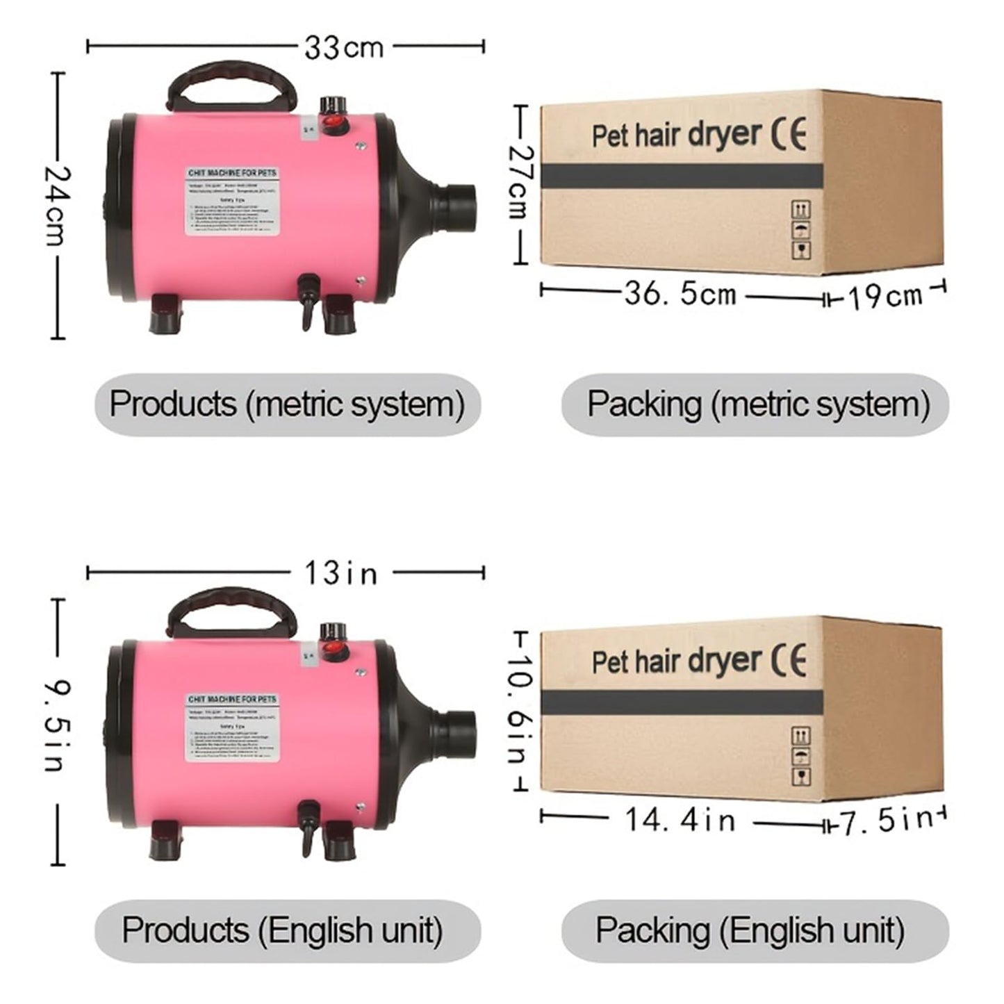 Pet Hair Dryer Grooming Blower Pink