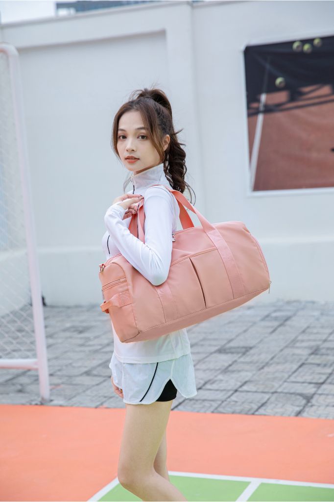 Large Black & Pink & Beige Duffle Bag