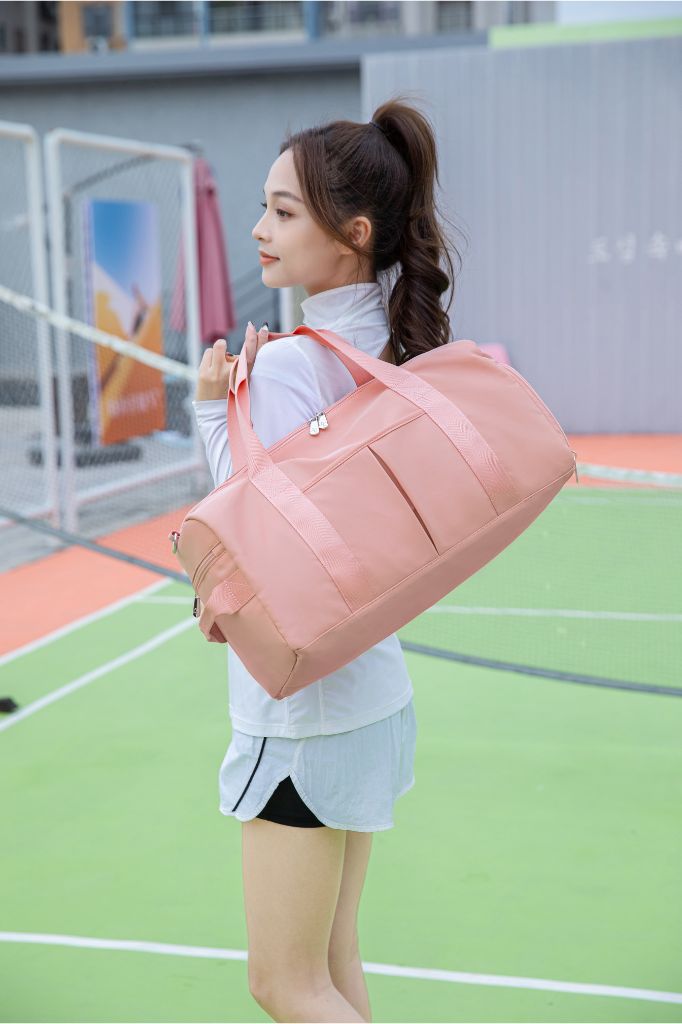 Large Black & Pink & Beige Duffle Bag