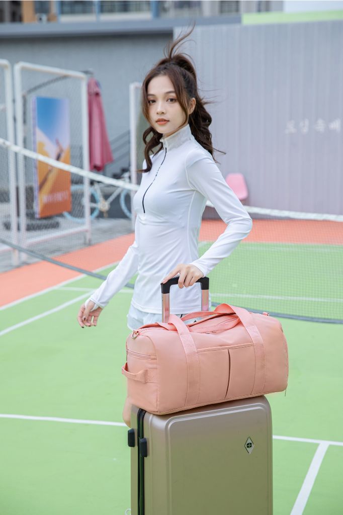 Large Black & Pink & Beige Duffle Bag