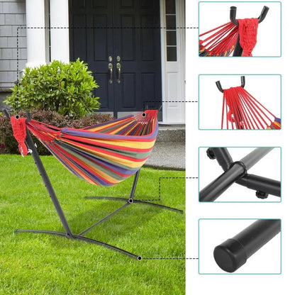 Double Hammock with 9 FT Stand, Space-Saving Steel Stand and Portable Carrying Bag for Outdoor or Indoor