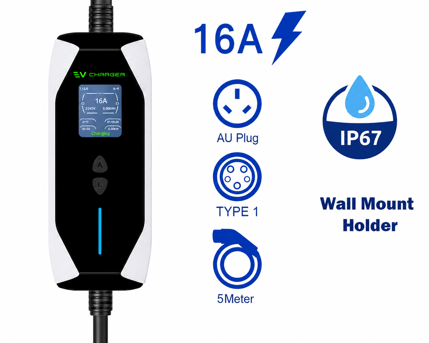Portable EV Charger Type 1 Charger 16A 5M