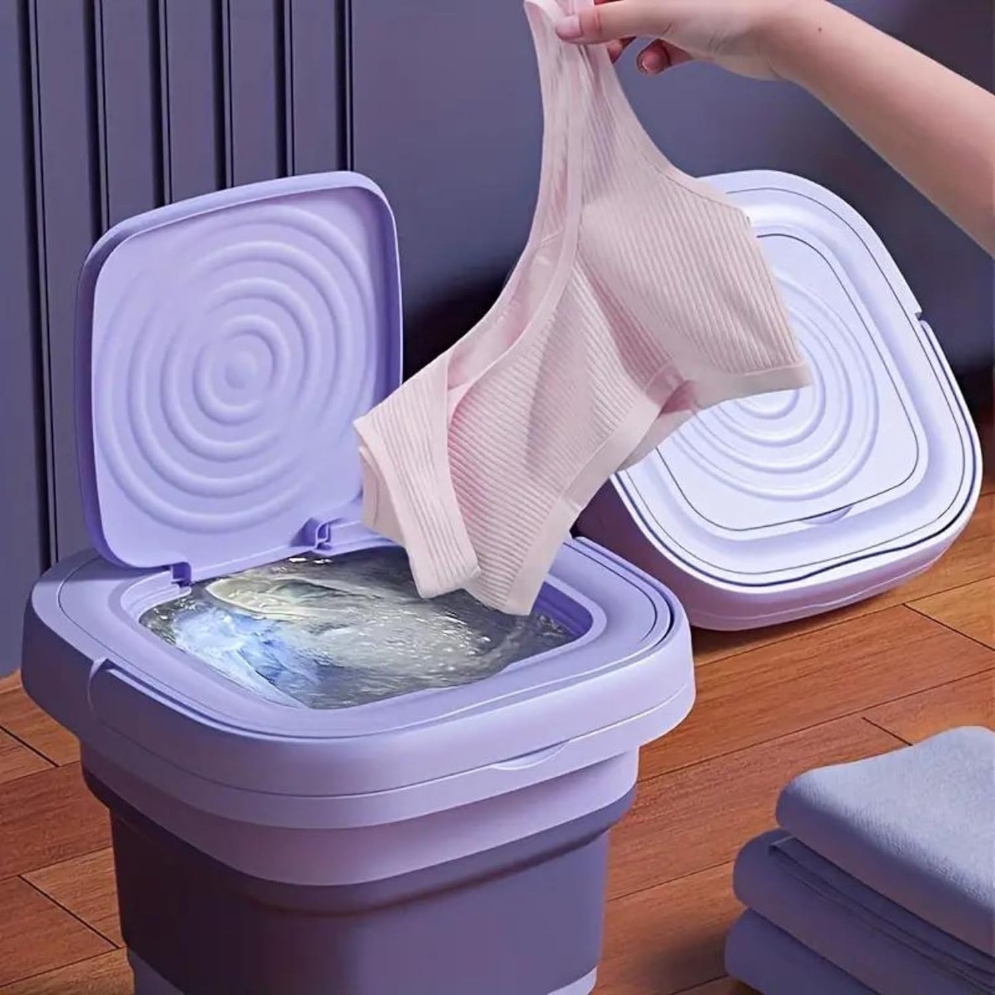 8L Foldable Washing Machine Mini Underwear Laundry Machine (Purple)