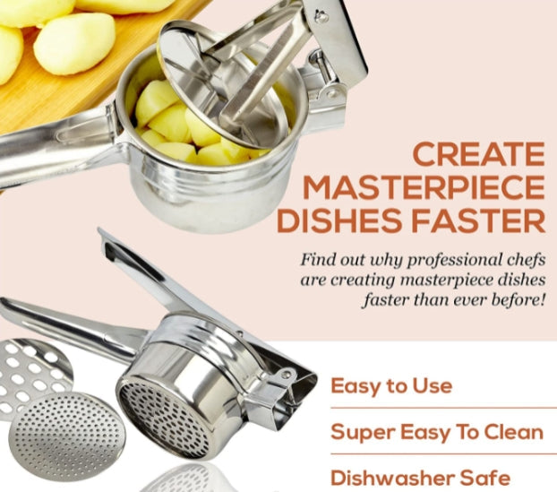 Stainless Steel Potato Ricer 3 Interchangeable Discs for Fine Medium & Coarse