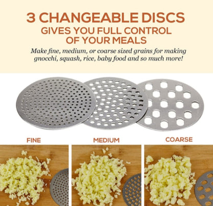 Stainless Steel Potato Ricer 3 Interchangeable Discs for Fine Medium & Coarse