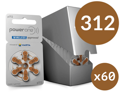 Power one P312 size 312 Hearing Aid Batteries 60 Pack