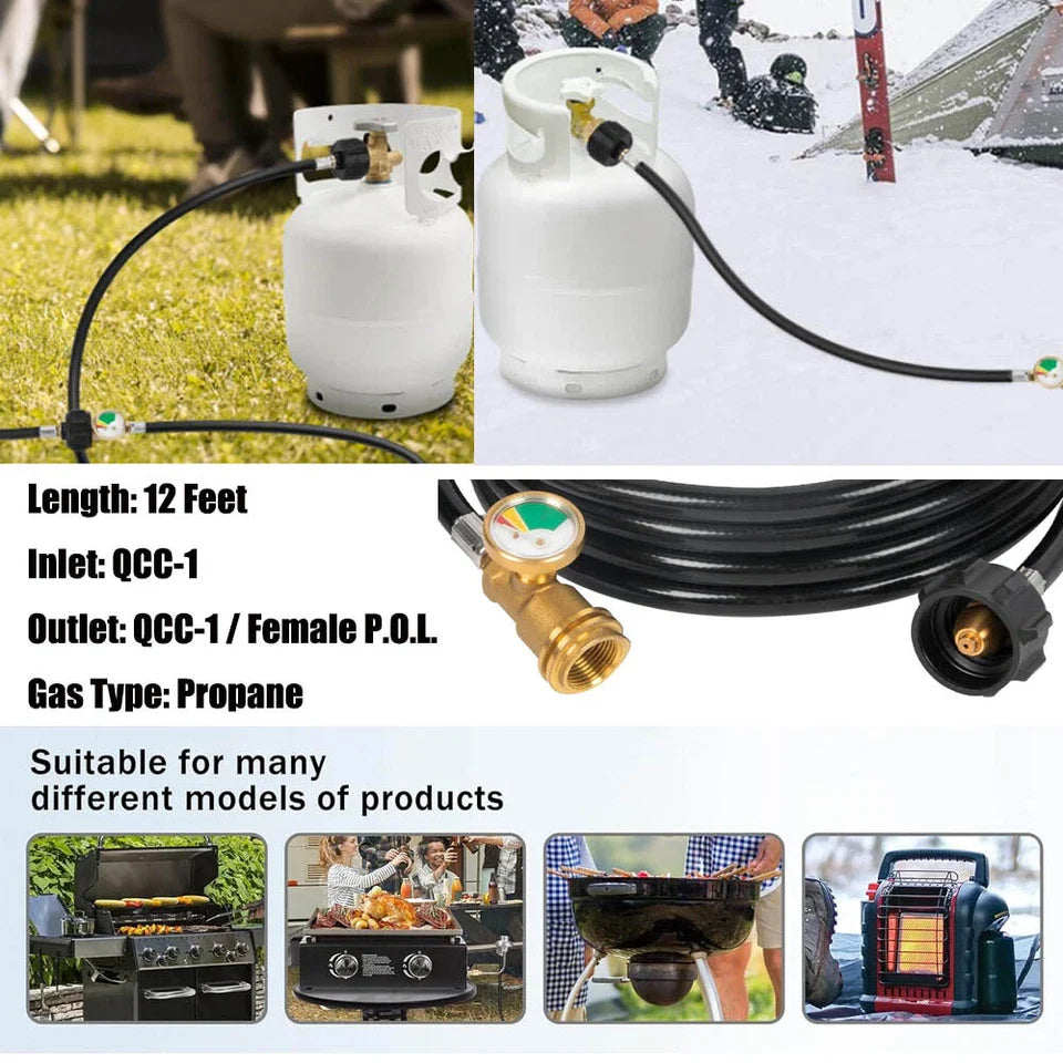 Propane Tank Hose Extension with Gauge