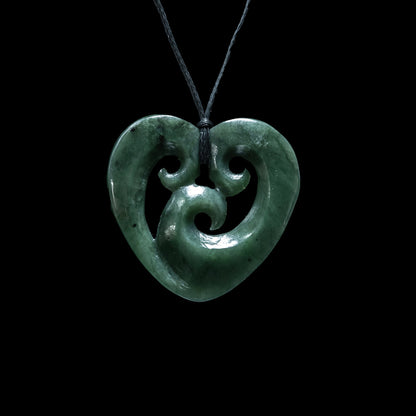 Whanau-Koru Heart handcrafted jade pendant Necklace