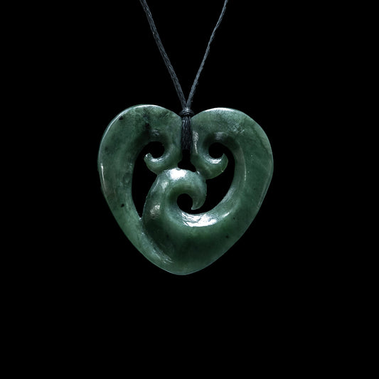 Whanau-Koru Heart handcrafted jade pendant Necklace