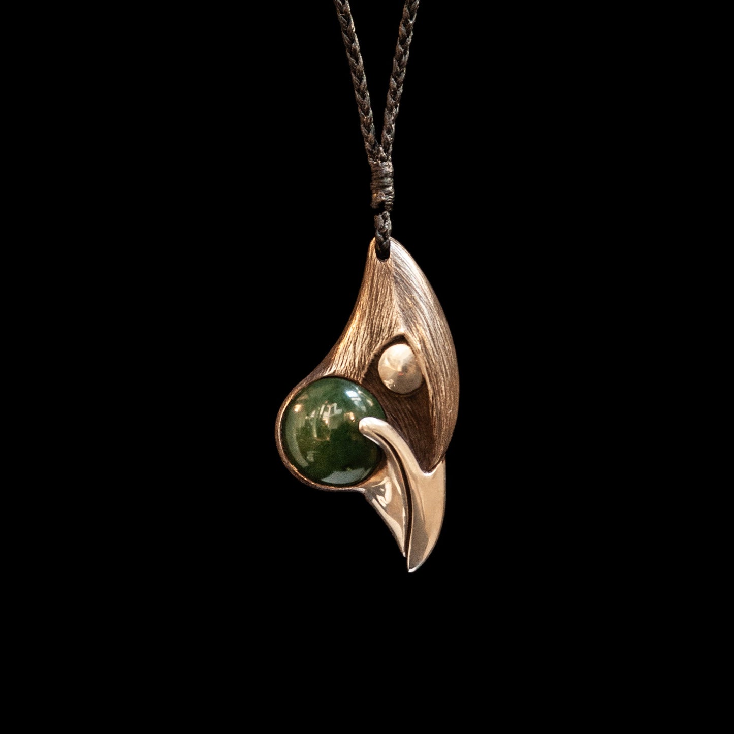 Silver and Jade Kokako bird pendant by Madelyne Gourdin Necklace