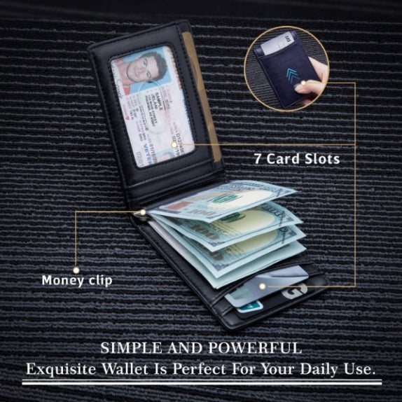 Minimalist Slim Wallet with Money Clip RFID Blocking Front Pocket