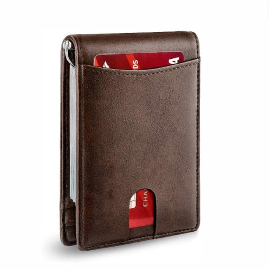 Minimalist Slim Wallet with Money Clip RFID Blocking Front Pocket PU Leather Dark Coffee