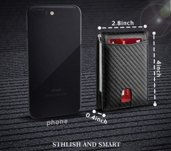 Minimalist Slim Wallet with Money Clip RFID Blocking Front Pocket PU Leather Dark Coffee