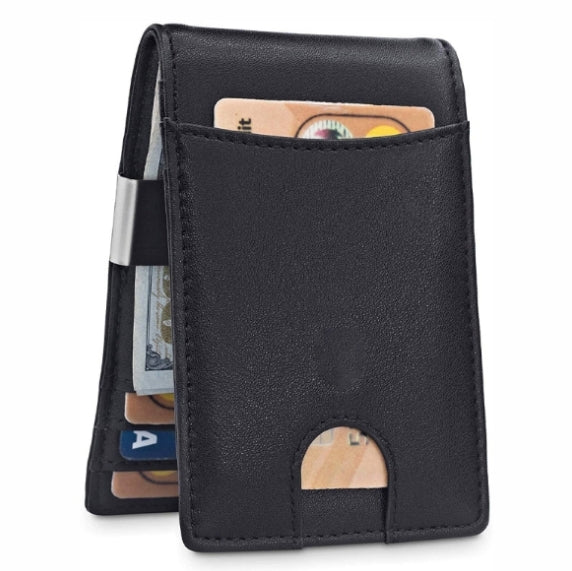 Minimalist Slim Wallet with Money Clip RFID Blocking Front Pocket Black