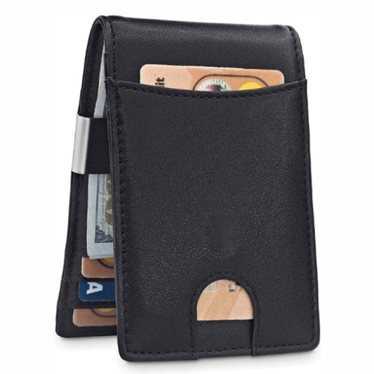 Minimalist Slim Wallet with Money Clip RFID Blocking Front Pocket Black