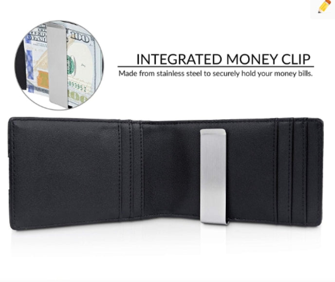 Minimalist Slim Wallet with Money Clip RFID Blocking Front Pocket Black