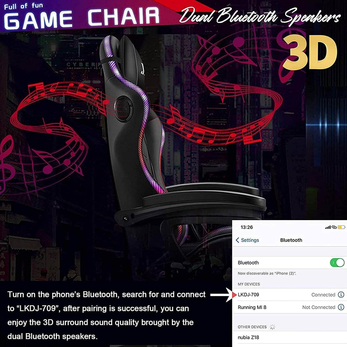 Gaming Chair with Footrest – RGB Gaming Chair with Speakers & Lights