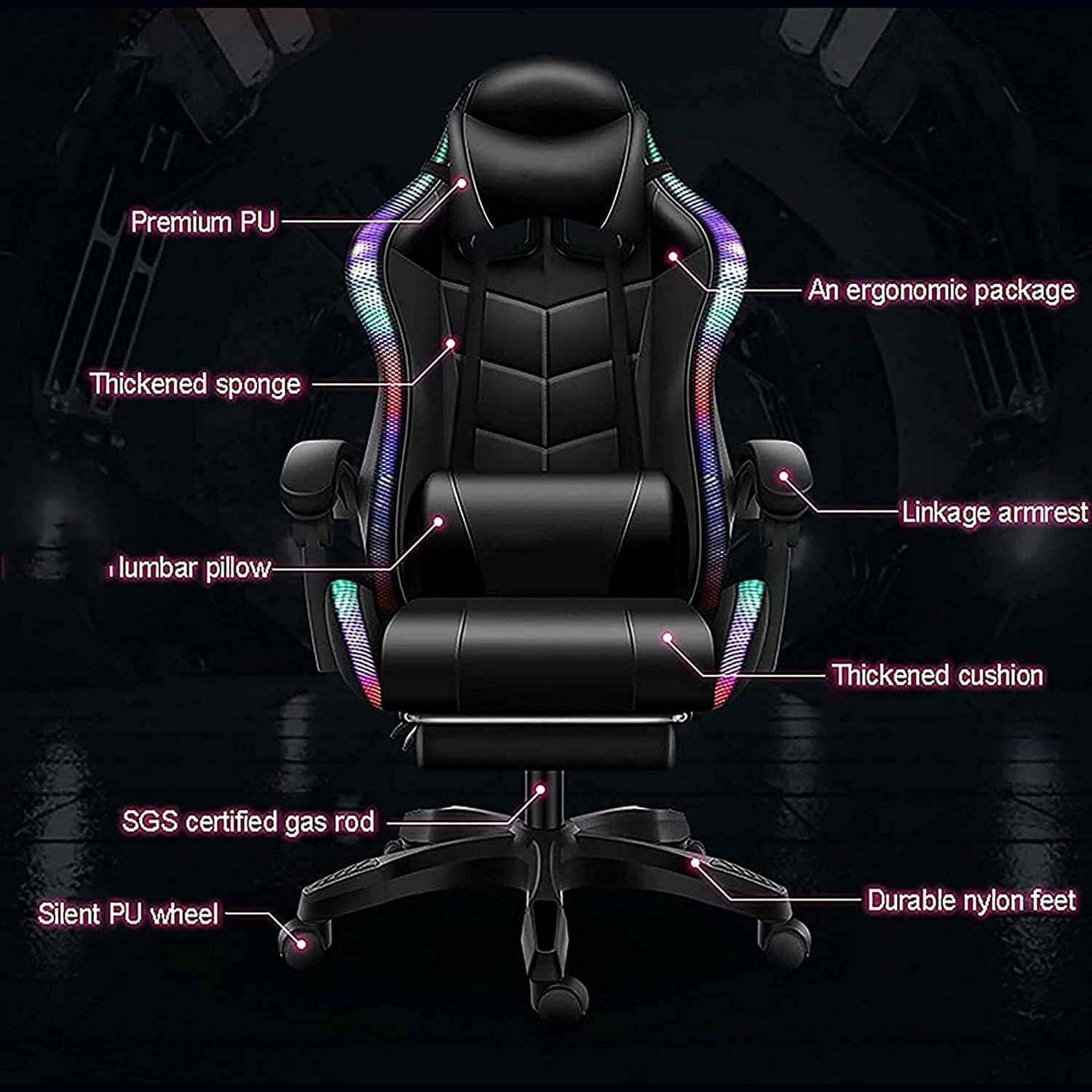 Gaming Chair with Footrest – RGB Gaming Chair with Speakers & Lights
