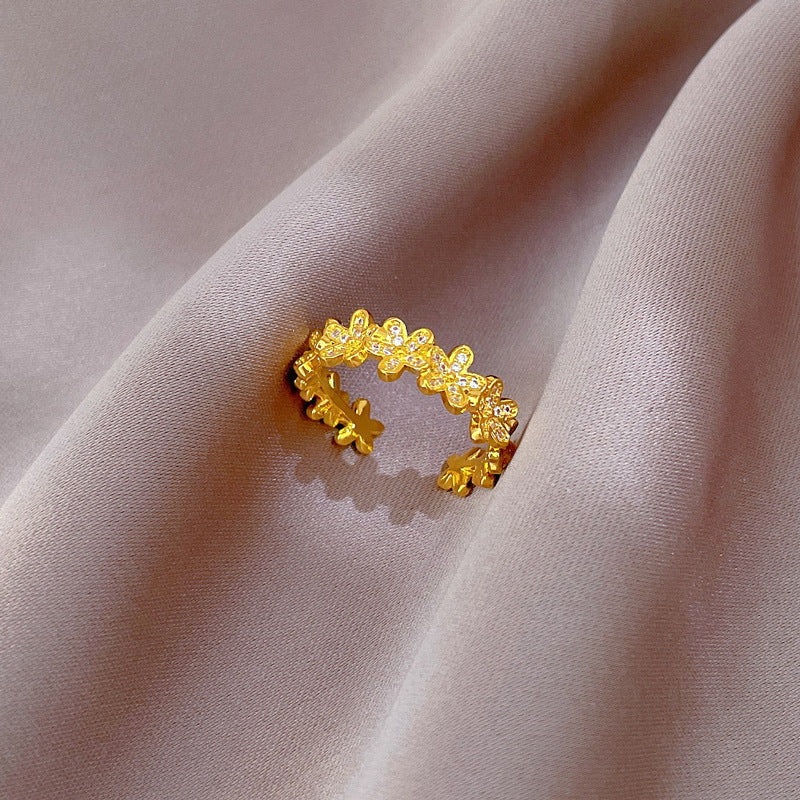 Golden Blossom Crystal Adjustable Ring
