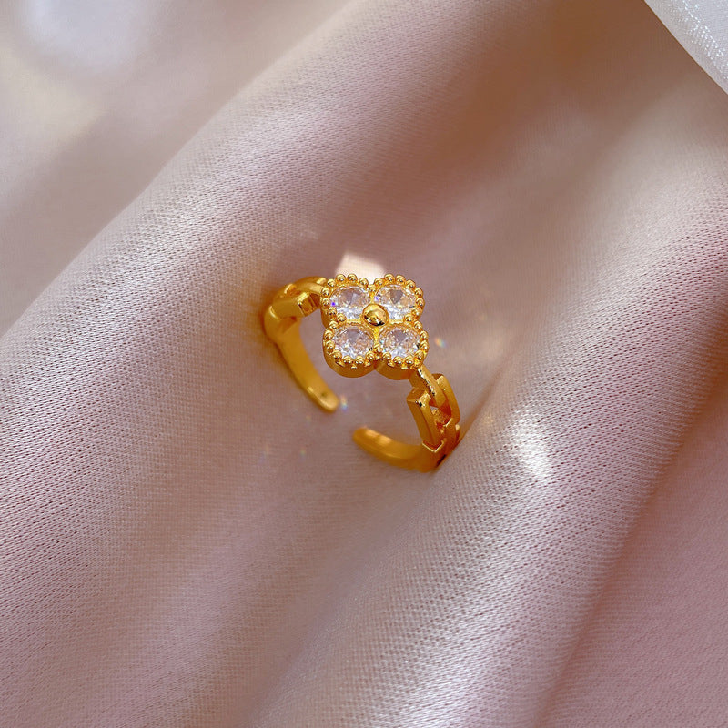 Celestia Clover Gold Crystal Adjustable Ring